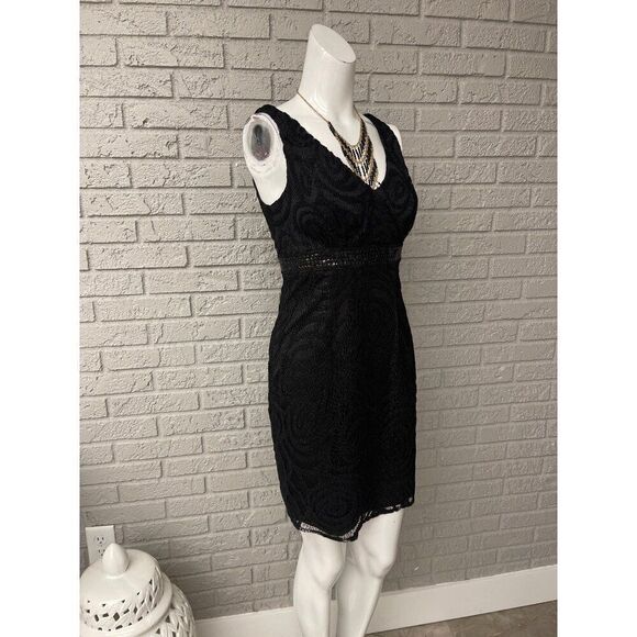 Aidan Mattox Women Black Sleeveless Sequined Lace Dress Size 4 - Picture 3 of 11